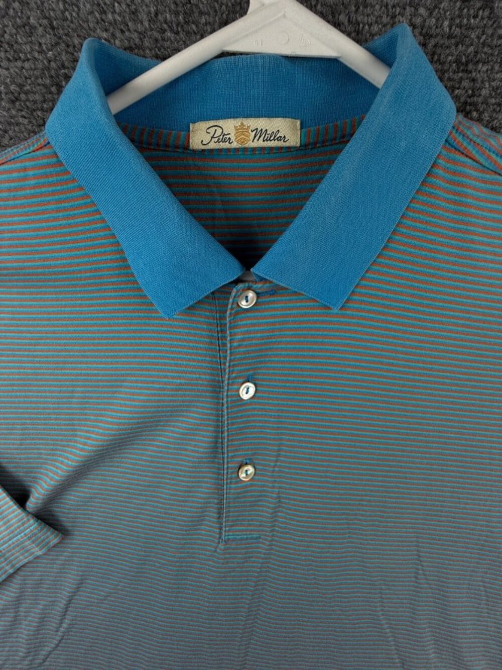 Peter Millar Cotton Striped Short Sleeve Polo Shirt Orange Blue Large Golf Men